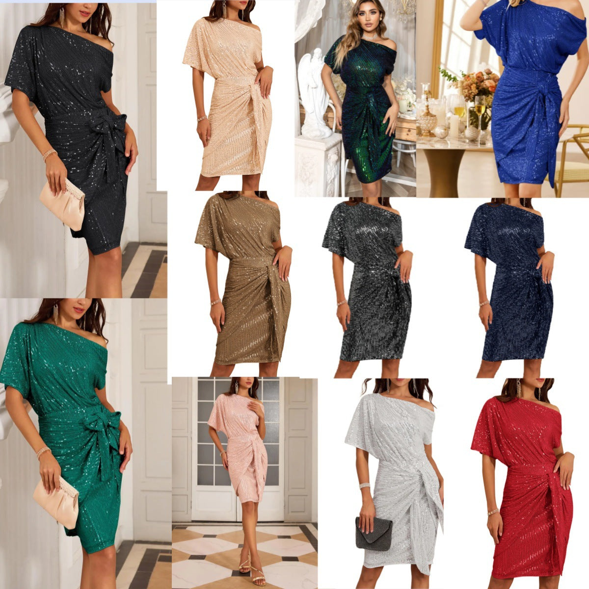 💃Letzter Tag des Schlussverkaufs – 50 % RABATT🎉Funkelndes Kleid mit Rüschen und einem Schulterteil