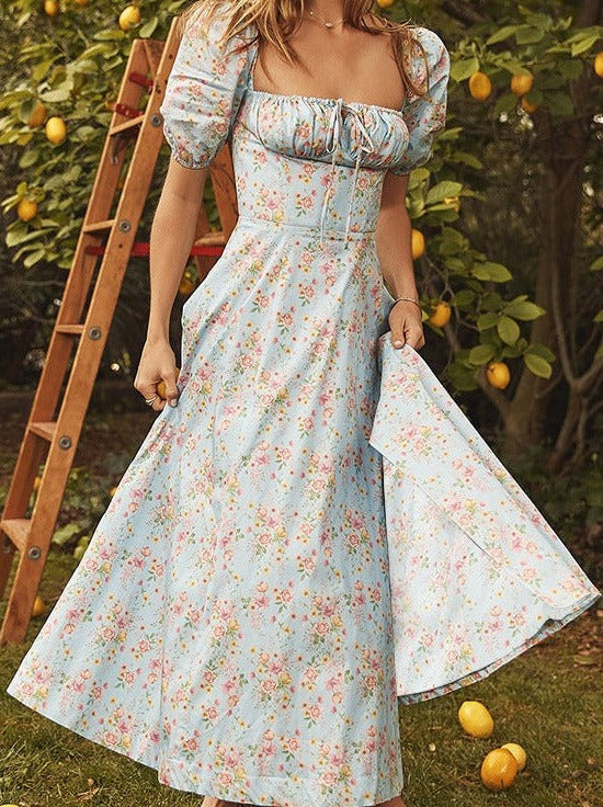 🎁Hot Sale 40% OFF⏳Square Neck Puff Sleeve Floral Print Dress