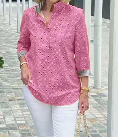 🌈【🔥Bestseller】 3/4-Arm-Shirt mit bedrucktem Stehkragen