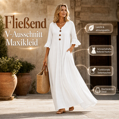 📢📢50%Rabatt!!!👗⭐ Top-bewertet – Maxikleid für Damen mit V-Ausschnitt und Rüschenärmeln