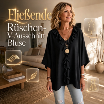 🏆 Verkaufsschlager – jetzt halber Preis! Lässige Damenbluse mit V-Ausschnitt und Rüschenbesatz