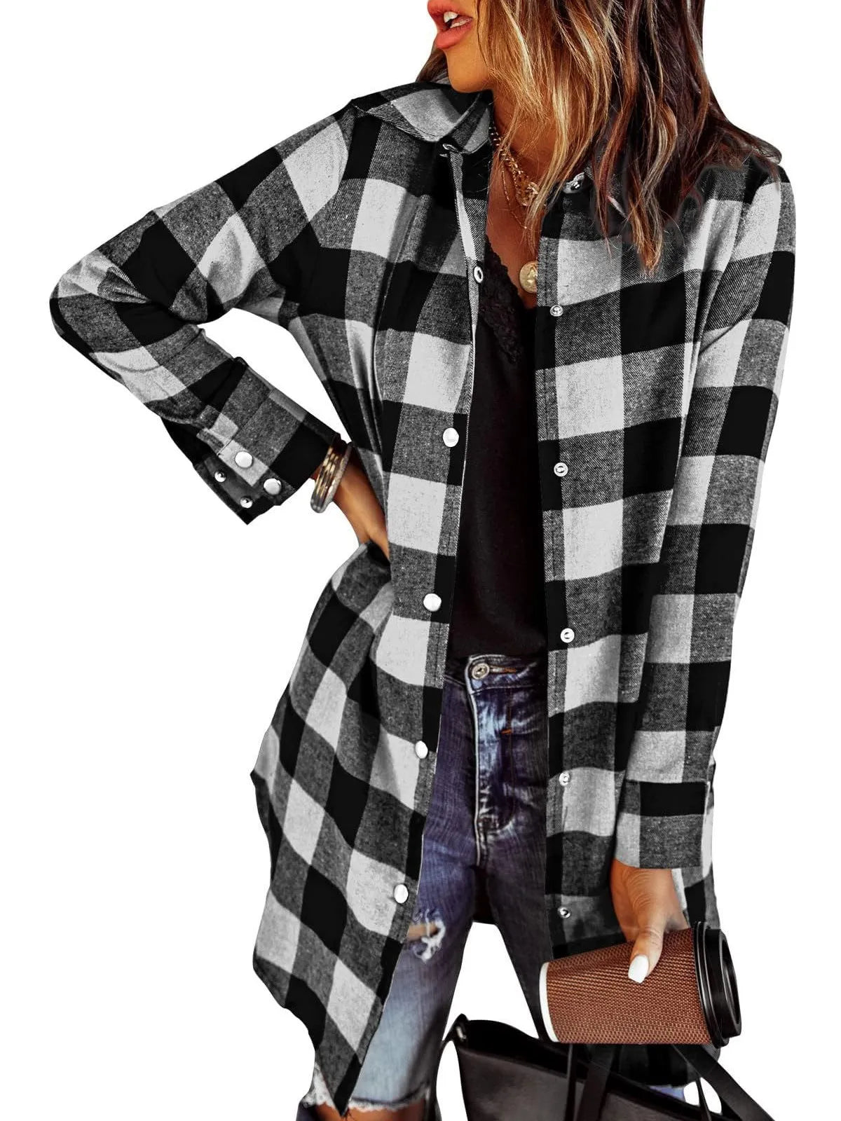 Karierte Longline-Hemdjacke für Damen