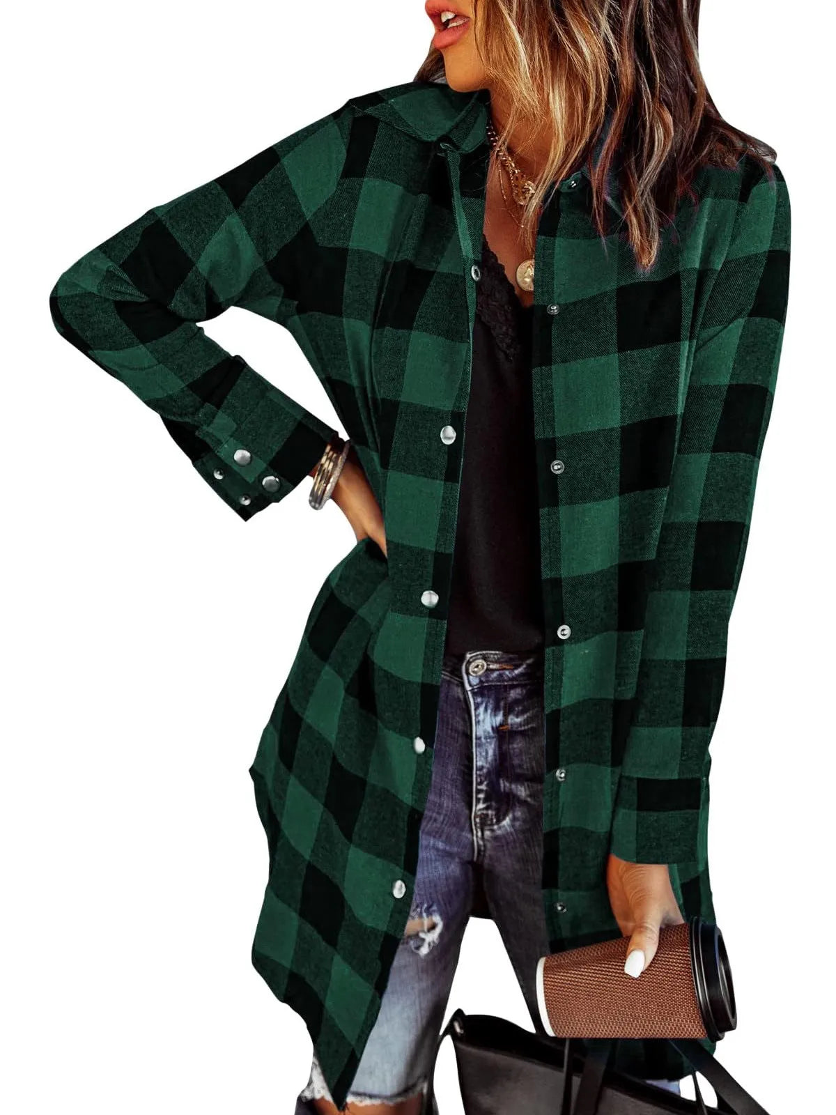 Karierte Longline-Hemdjacke für Damen