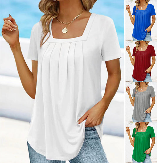 Elegantes, einfarbiges Damen-T-Shirt mit quadratischem Ausschnitt