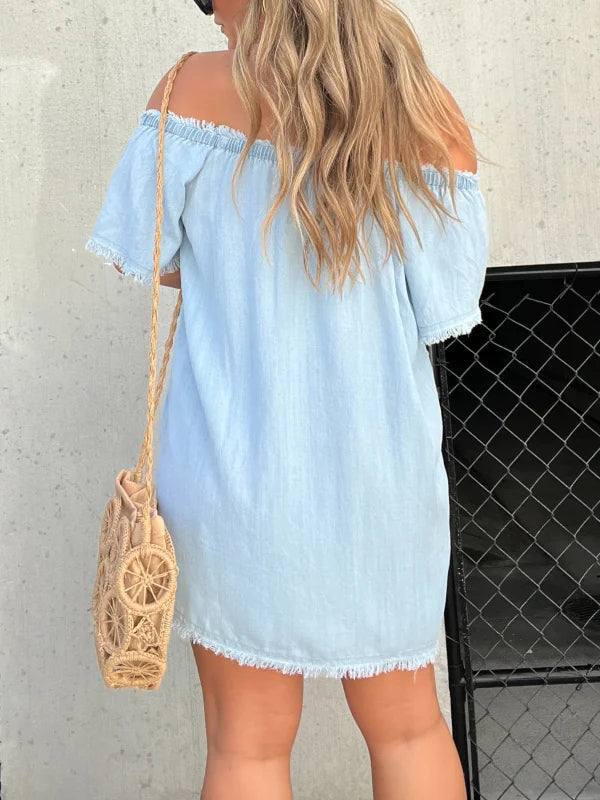 🌸Kurzärmeliges, lässiges Denim-Kleid