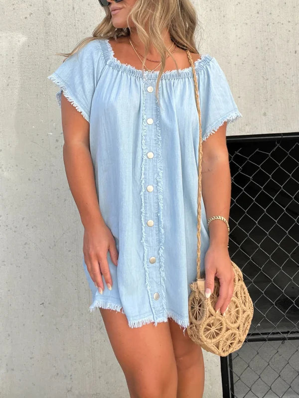 🌸Kurzärmeliges, lässiges Denim-Kleid