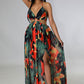👗Women's Floral Print Chain Decor Split Thigh Tie Back Cami Dress