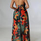 👗Women's Floral Print Chain Decor Split Thigh Tie Back Cami Dress