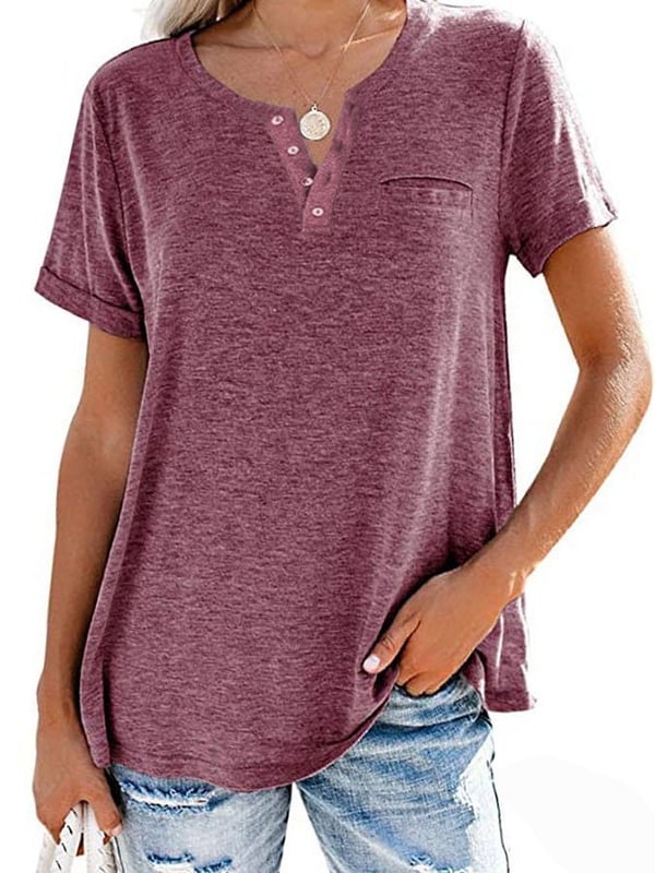 Modische feste Farbe Tasche Kurzarm T-Shirt