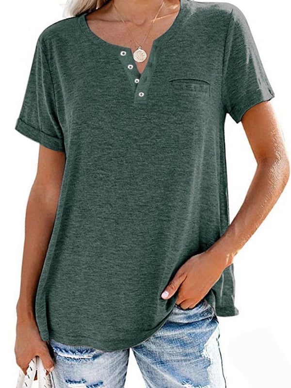 Modische feste Farbe Tasche Kurzarm T-Shirt