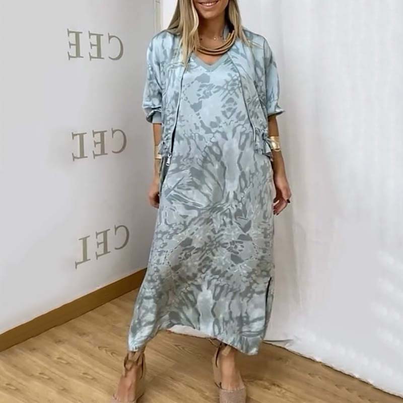 Modisches, lässiges, bedrucktes Kleid für Damen, zweiteiliges Set