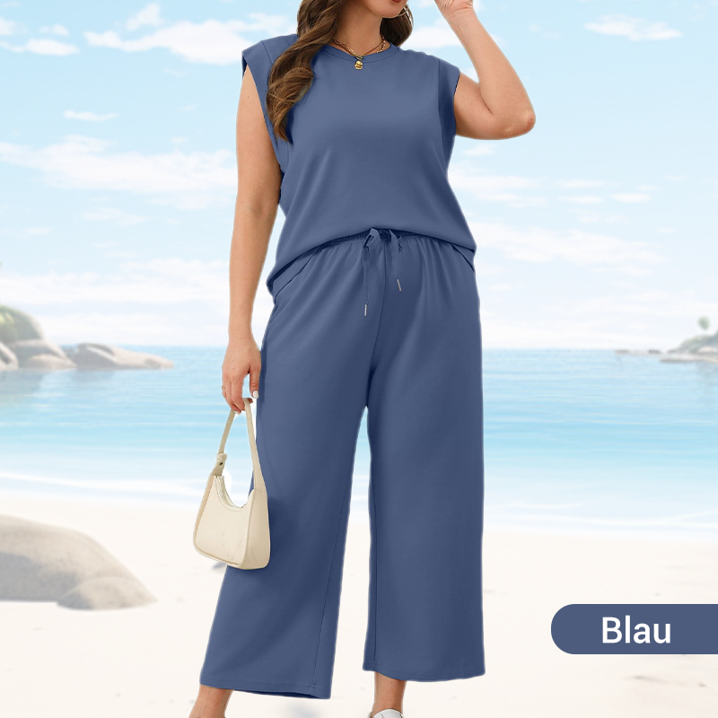🌺2025 Neue Frauen Casual Cap Sleeve Top Wide Leg Crop Pants Zweiteilige Sets🌺