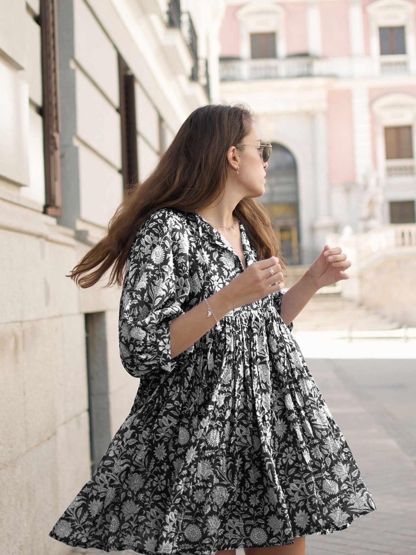 🔥HOT SALE-49% Rabatt🔥V-Ausschnitt Sommer Halbe Ärmel Floral Tunika Kurzes Kleid