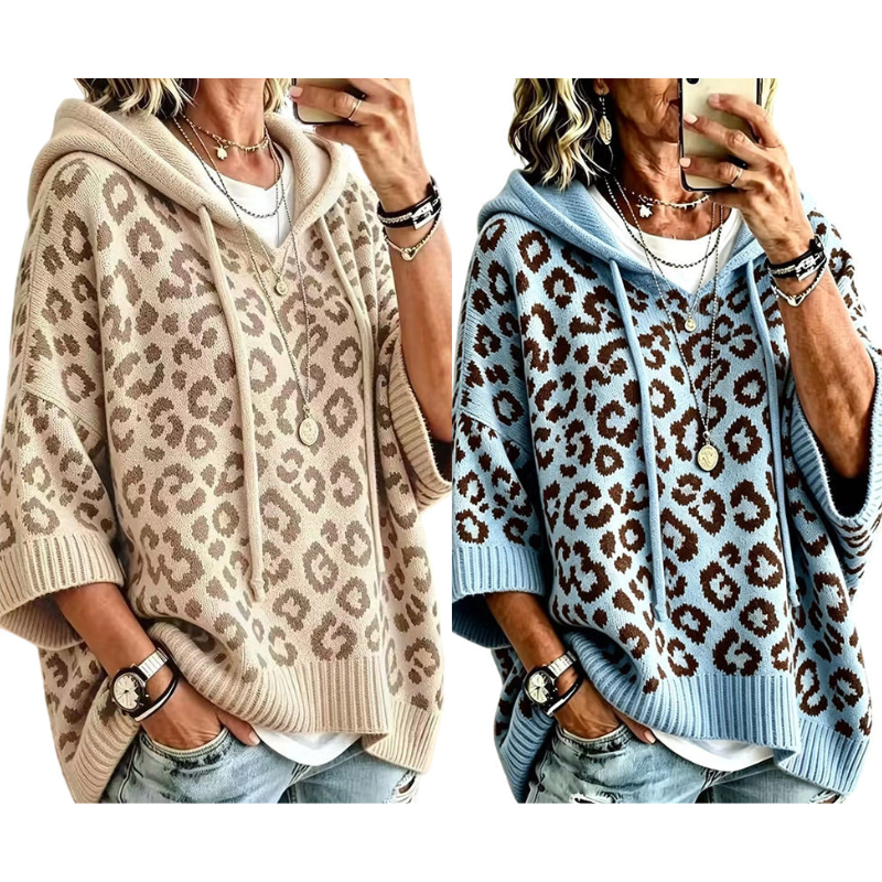 📢📢50%Rabatt!!!🎉✨Gestrickter Hoodie mit Leopardenmuster für Damen
