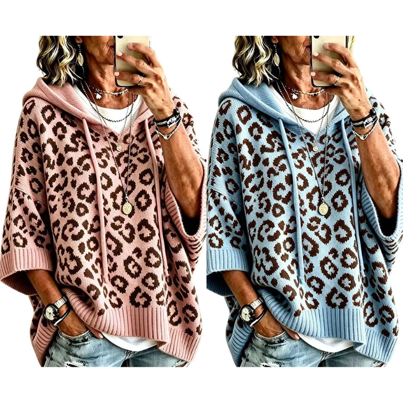 📢📢50%Rabatt!!!🎉✨Gestrickter Hoodie mit Leopardenmuster für Damen