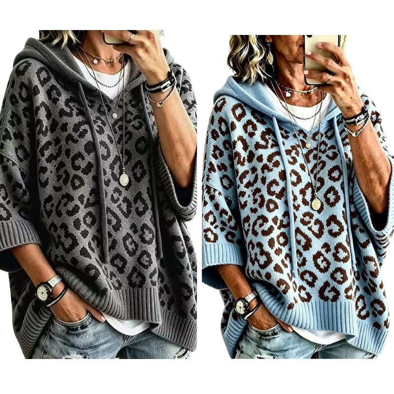 📢📢50%Rabatt!!!🎉✨Gestrickter Hoodie mit Leopardenmuster für Damen