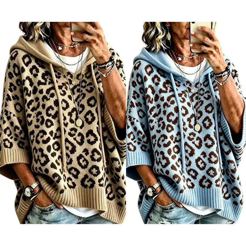 📢📢50%Rabatt!!!🎉✨Gestrickter Hoodie mit Leopardenmuster für Damen