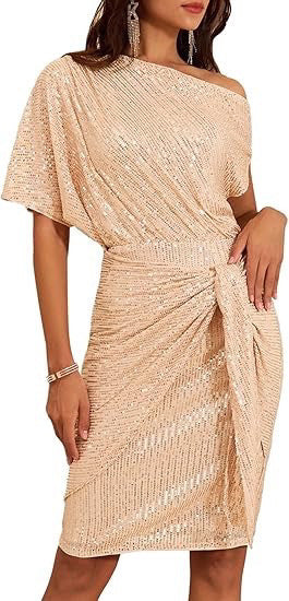 💃Letzter Tag des Schlussverkaufs – 50 % RABATT🎉Funkelndes Kleid mit Rüschen und einem Schulterteil