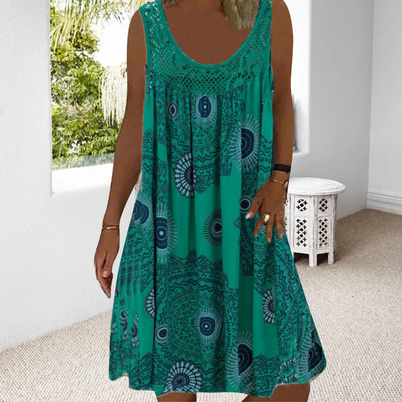 📢📢50%Rabatt!!!🎉✨Damen-Sommerkleid mit O-Ausschnitt und ärmellosem Print
