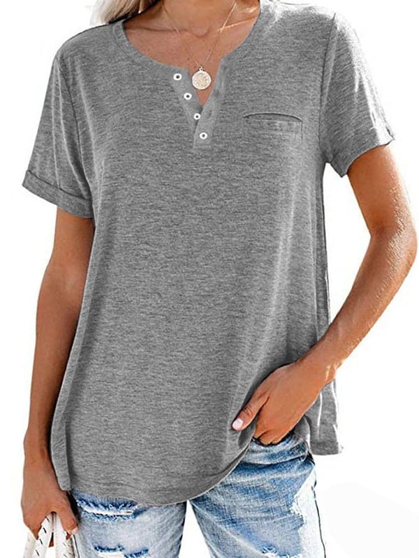 Modische feste Farbe Tasche Kurzarm T-Shirt