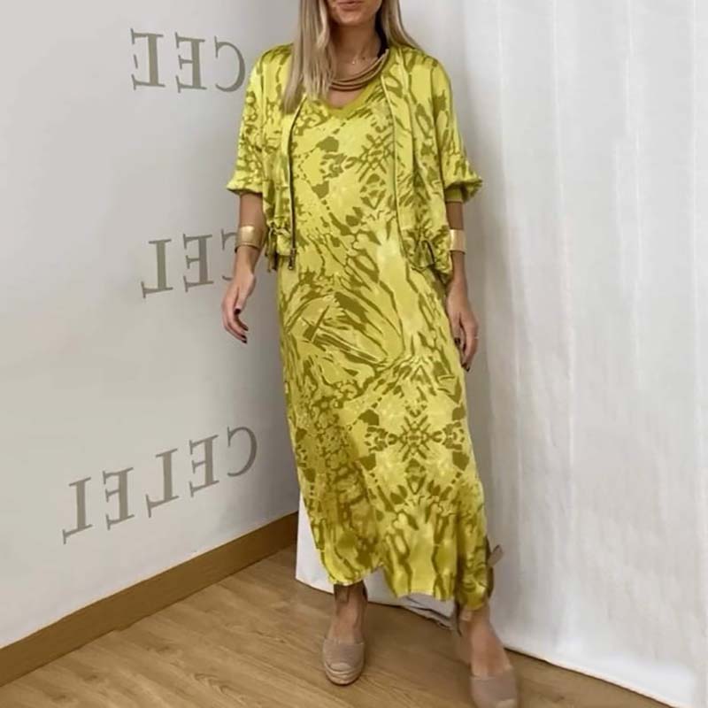 Modisches, lässiges, bedrucktes Kleid für Damen, zweiteiliges Set