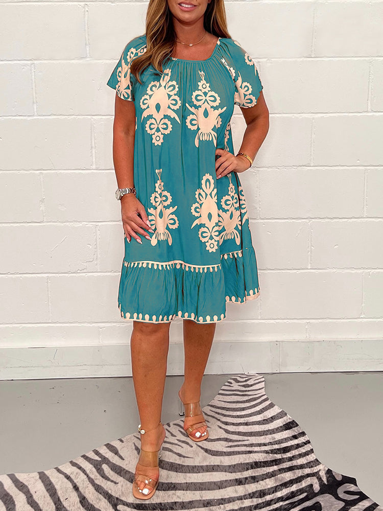 Rundhalskleid mit Vintage-Print