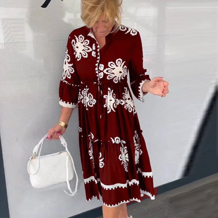 🔥Heißer Verkauf 49 % RABATT🔥Elegantes, modisch bedrucktes Kleid mit 3/4-Ärmeln