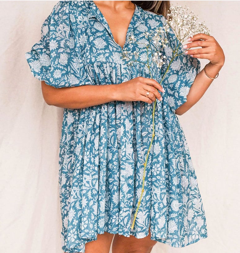🔥HOT SALE-49% Rabatt🔥V-Ausschnitt Sommer Halbe Ärmel Floral Tunika Kurzes Kleid