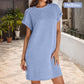 Damen lässiges Kleid mit Rollärmeln und Taschen