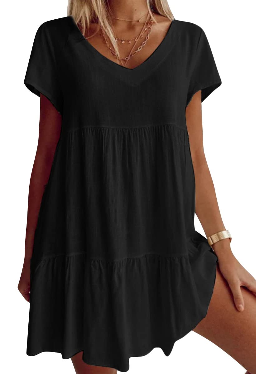 💝 Lässiges Kurzarmkleid mit V-Ausschnitt