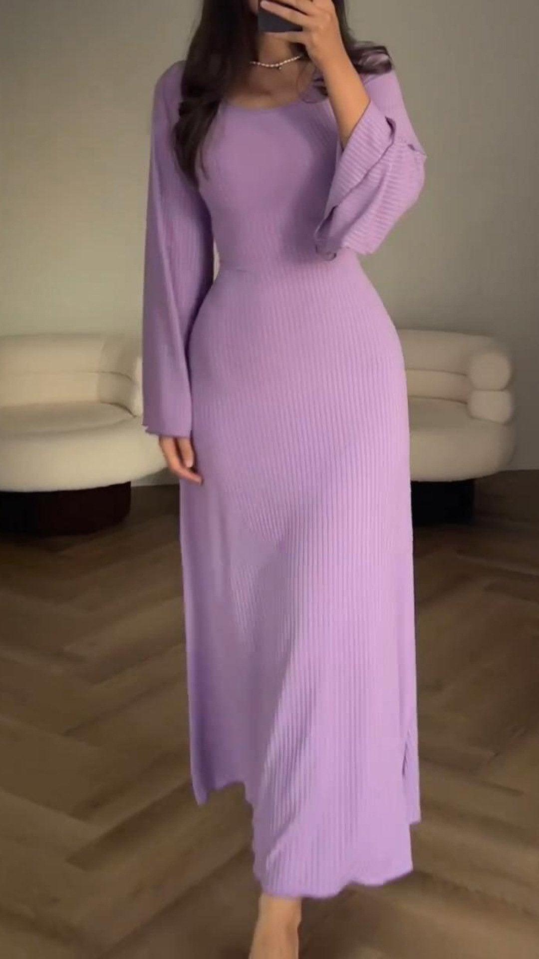 Langärmliges, Lockeres Freizeitkleid mit Schlitz