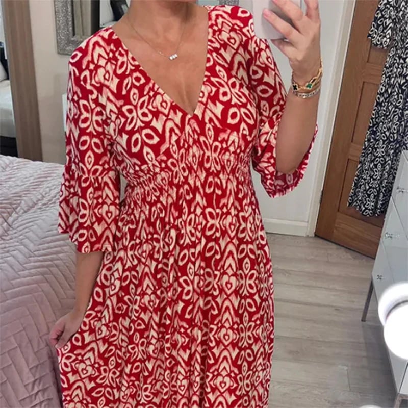 🔥HEIßER VERKAUF 52% RABATT🔥Blumenkleid mit V-Ausschnitt