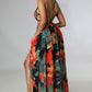 👗Women's Floral Print Chain Decor Split Thigh Tie Back Cami Dress