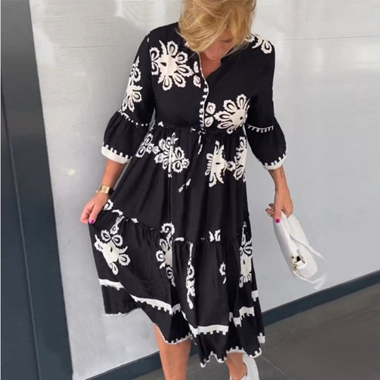 🔥Heißer Verkauf 49 % RABATT🔥Elegantes, modisch bedrucktes Kleid mit 3/4-Ärmeln