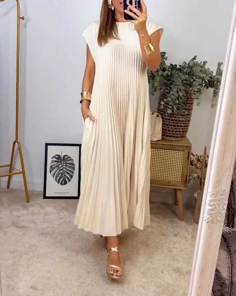💞Ärmelloses, schlichtes, plissiertes, elegantes Kleid💞
