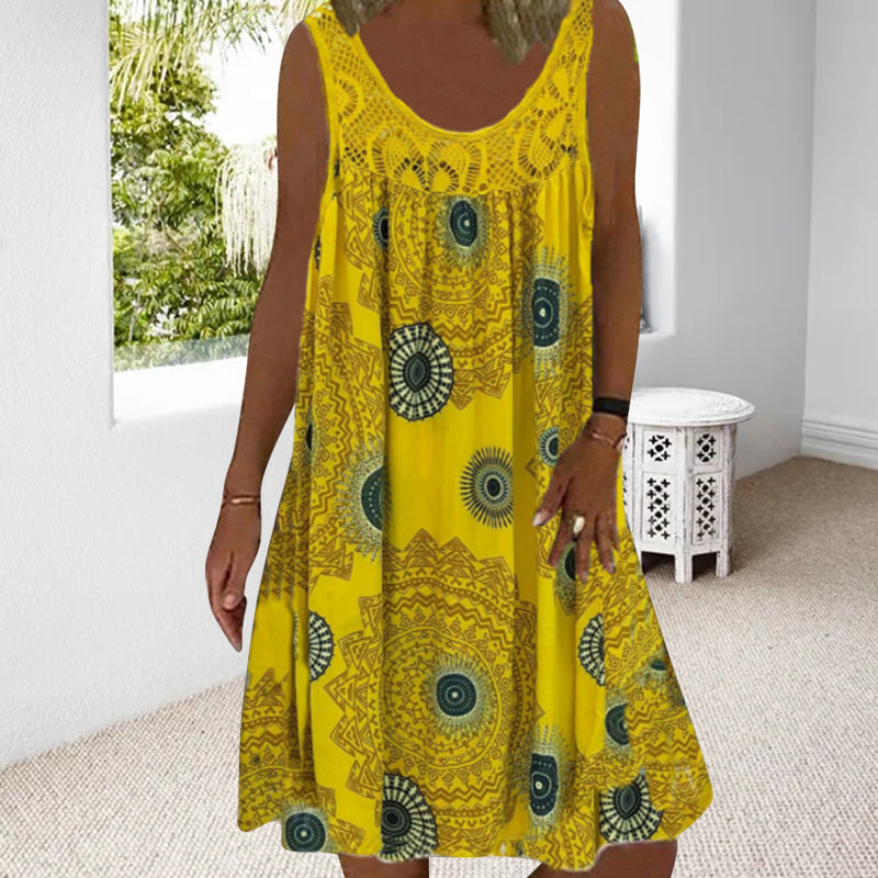 📢📢50%Rabatt!!!🎉✨Damen-Sommerkleid mit O-Ausschnitt und ärmellosem Print