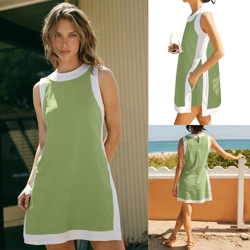 💃🥐Sommer-Hot-Sale 50 % Rabatt💓Damen-Freizeit-Oberteile mit Farbblock-Design, ärmellos, passend zu Shorts mit Taschen