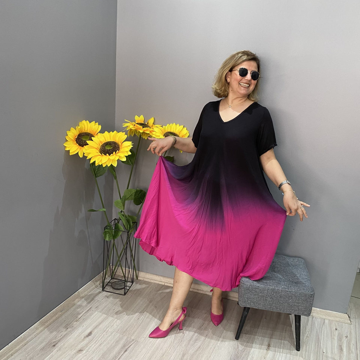 👗Italien Lässiges langes Kleid mit Farbverlauf und Batikmuster