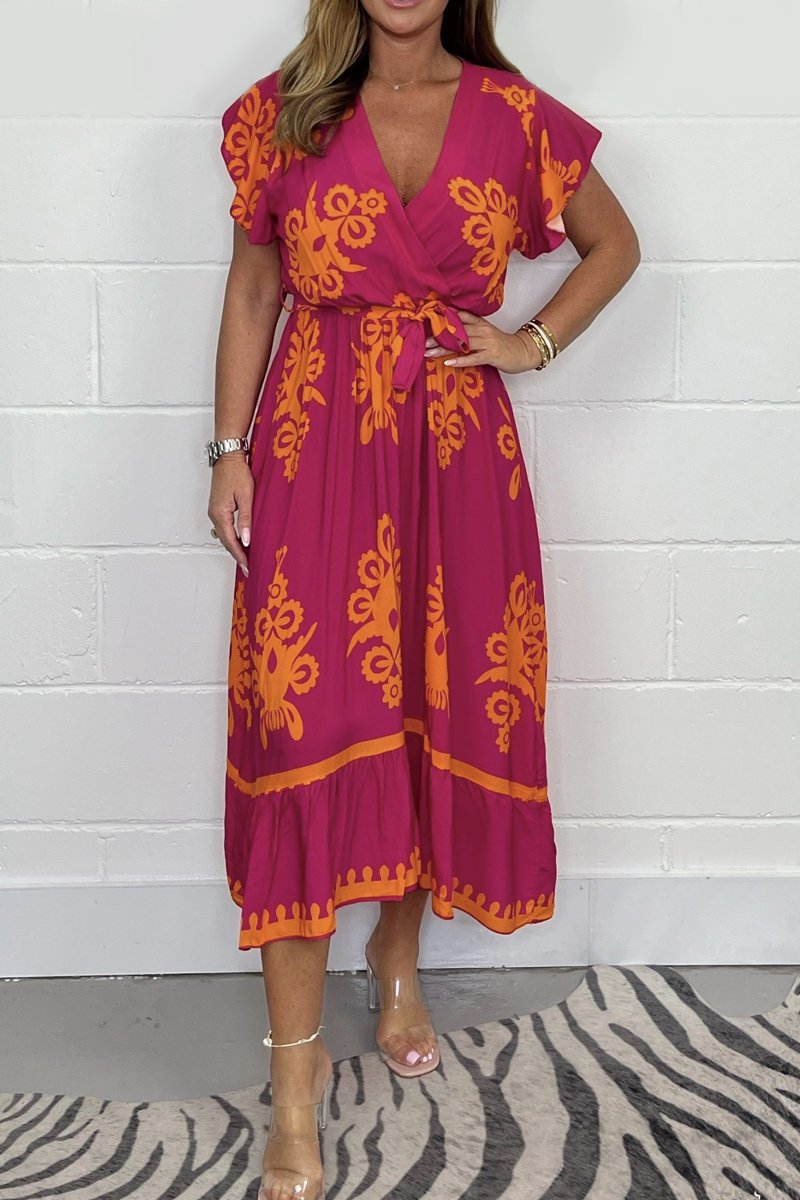 Sommerkleid mit Rüschenärmeln und V-Ausschnitt für Mädchen in Übergröße
