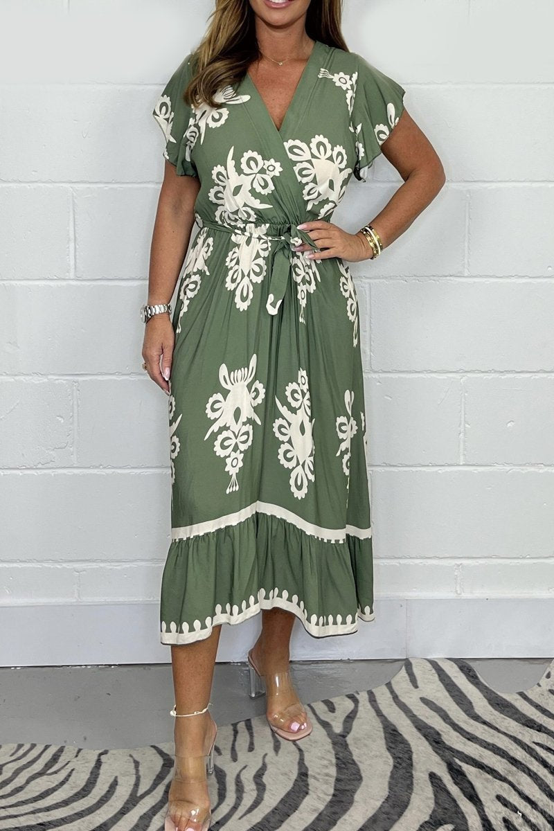 Sommerkleid mit Rüschenärmeln und V-Ausschnitt für Mädchen in Übergröße