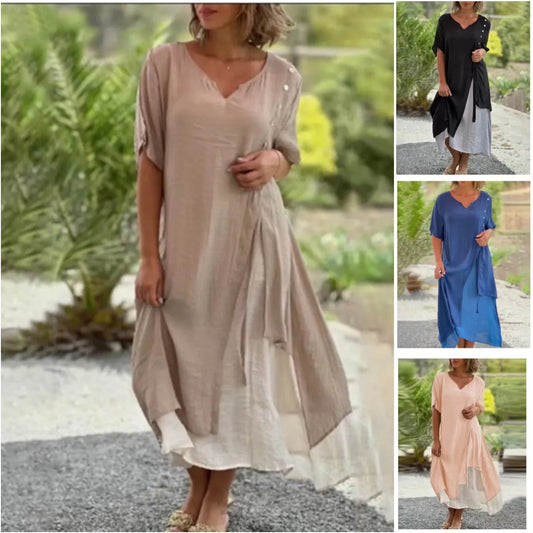 💕Falsches zweiteiliges asymmetrisches Kleid mit kurzen Ärmeln