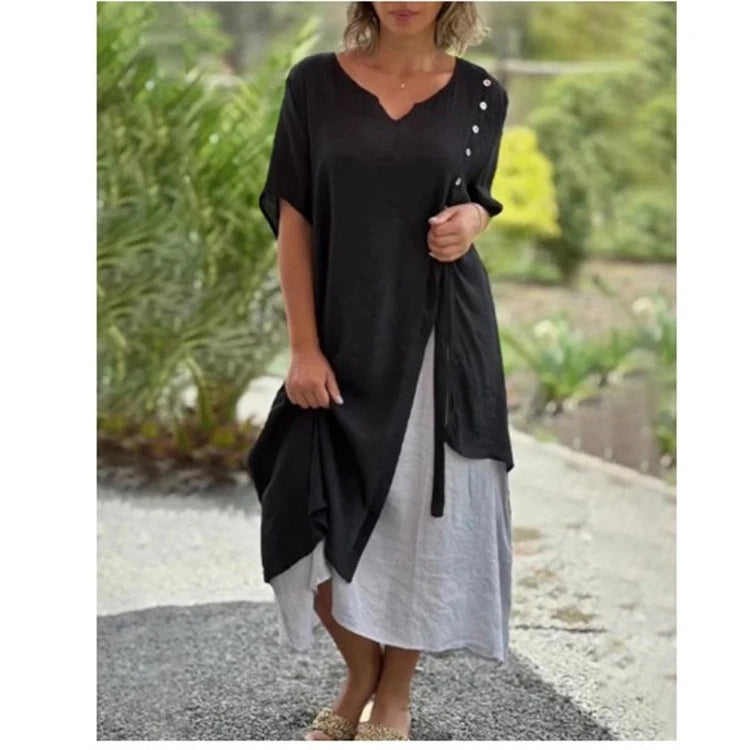 💕Falsches zweiteiliges asymmetrisches Kleid mit kurzen Ärmeln