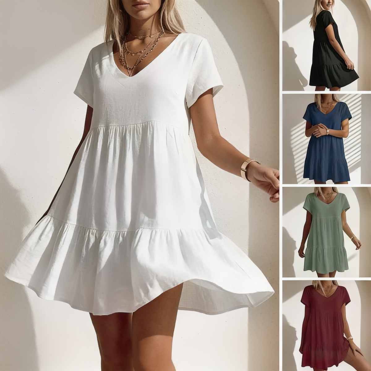 💝 Lässiges Kurzarmkleid mit V-Ausschnitt