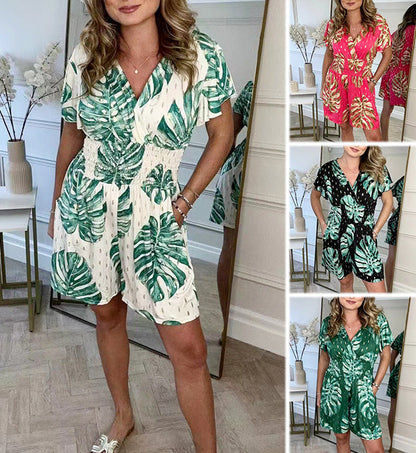 🌸NEUER SONDERVERKAUF🔥Overall mit elastischer Taille und botanischem Print für Damen