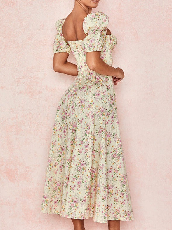 🎁Hot Sale 40% OFF⏳Square Neck Puff Sleeve Floral Print Dress