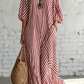 ☀️Damen Ein-Schulter-Streifen-Maxikleid – Fließender Puffärmel-Stil mit müheloser Sommer-Eleganz 🌿