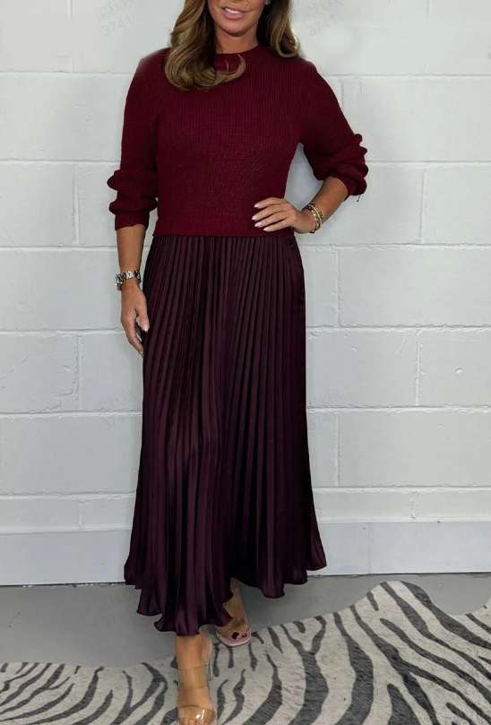 🥰Elegante und stilvolle Faltenkleider mit Rundhalsausschnitt für Damen
