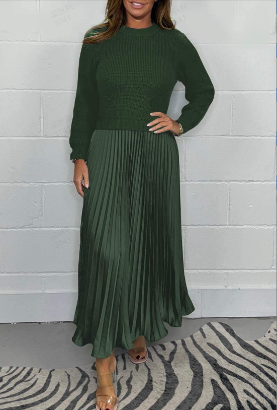 🥰Elegante und stilvolle Faltenkleider mit Rundhalsausschnitt für Damen