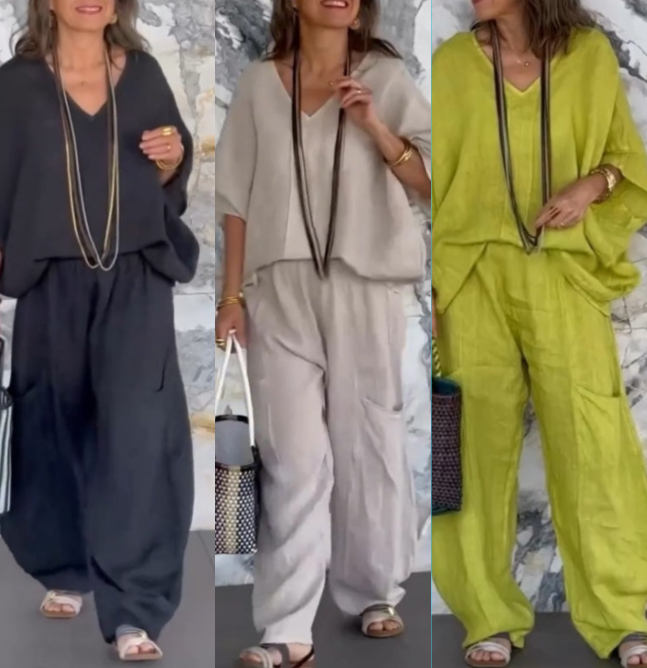 2-teiliges Baumwoll-Leinen-Set für Damen💓