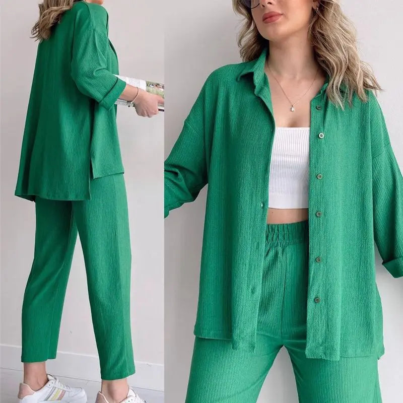 🌸Neuankömmlinge 50 % RABATT💖Modisches, lässiges Sommer-Set aus Hemd und Hose, 2-teilig, für Damen
